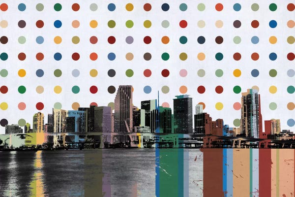 Polka Dot: Miami, Florida Colorful Polka Dot Skyline by Unknown Artist