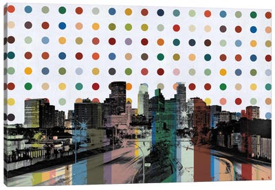 Minneapolis, Minnesota Colorful Polka Dot Skyline Canvas Art Print - Minnesota Art