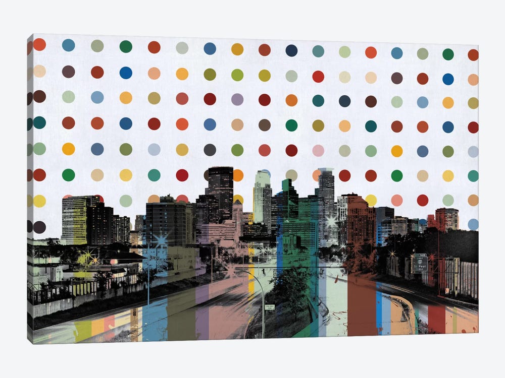 Minneapolis, Minnesota Colorful Polka Dot Skyline by 5by5collective 1-piece Canvas Wall Art