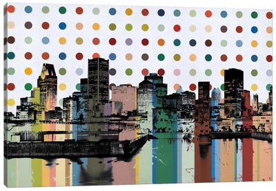 Montreal, Canada Colorful Polka Dot Skyline Canvas Art Print - Skylines Collection