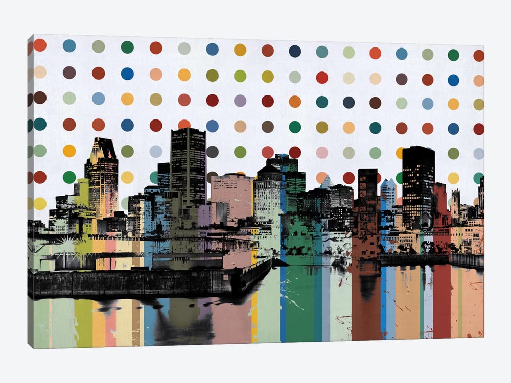 Montreal, Canada Colorful Polka Dot Skyline by Unknown Artist 1-piece Canvas Art Print