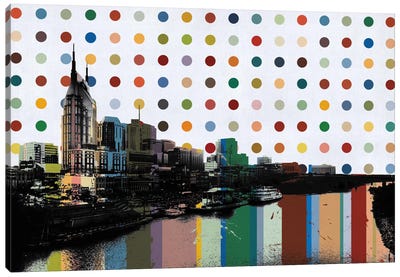 Nashville, Tennessee Colorful Polka Dot Skyline Canvas Art Print - Skylines Collection