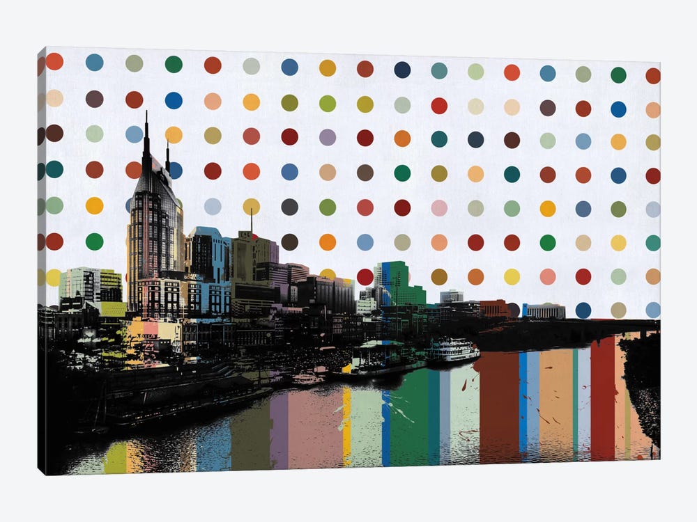 Nashville, Tennessee Colorful Polka Dot Skyline by Unknown Artist 1-piece Canvas Artwork