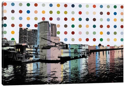 New Orleans, Louisiana Colorful Polka Dot Skyline Canvas Art Print - Skylines Collection