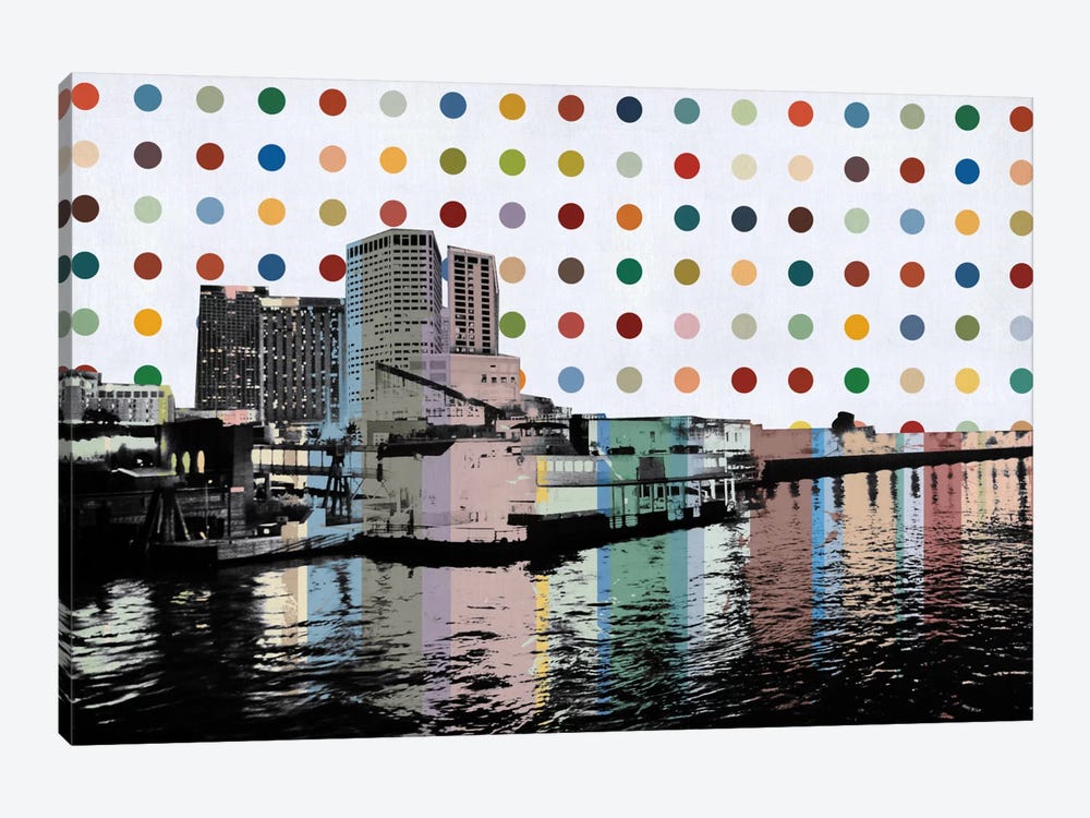 New Orleans, Louisiana Colorful Polka Dot Skyline by Unknown Artist 1-piece Canvas Art Print