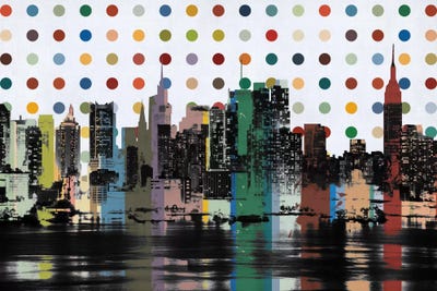 New York Colorful Polka Dot Skyline by 5by5collective canvas print