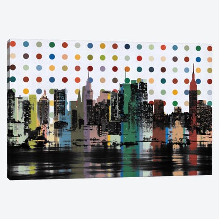 New York Colorful Polka Dot Skyline Canvas Print #SKY84} by 5by5collective Canvas Wall Art