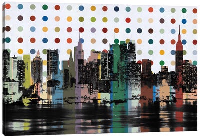 New York Colorful Polka Dot Skyline Canvas Art Print - Polka Dot Patterns