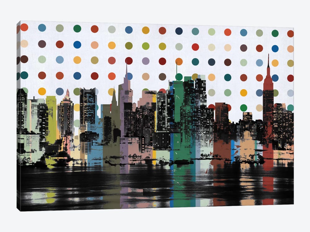 New York Colorful Polka Dot Skyline by 5by5collective 1-piece Canvas Wall Art