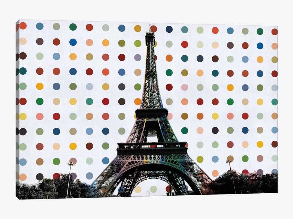 Paris, France Colorful Polka Dot Skyline by 5by5collective 1-piece Art Print