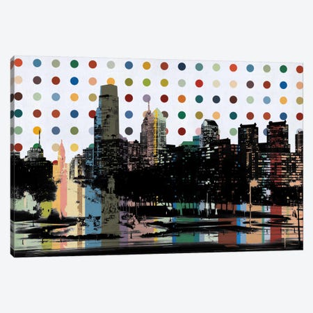 Philadelphia, Pennsylvania Colorful Polka Dot Skyline Canvas Print #SKY86} by Unknown Artist Canvas Wall Art