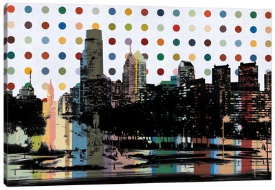 Philadelphia, Pennsylvania Colorful Polka Dot Skyline Canvas Art Print - Skylines Collection