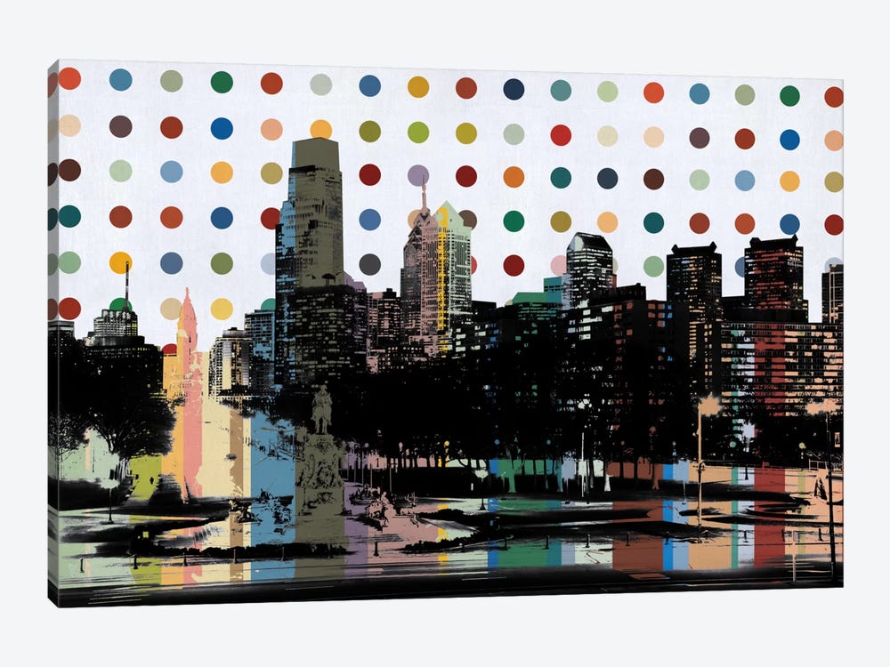 Philadelphia, Pennsylvania Colorful Polka Dot Skyline by Unknown Artist 1-piece Canvas Wall Art