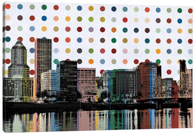 Portland, Oregon Colorful Polka Dot Skyline Canvas Art Print - Portland Art
