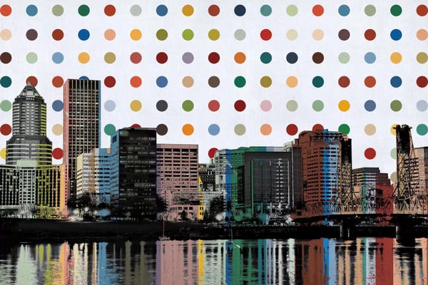 Oregon: Portland, Oregon Colorful Polka Dot Skyline by Unknown Artist