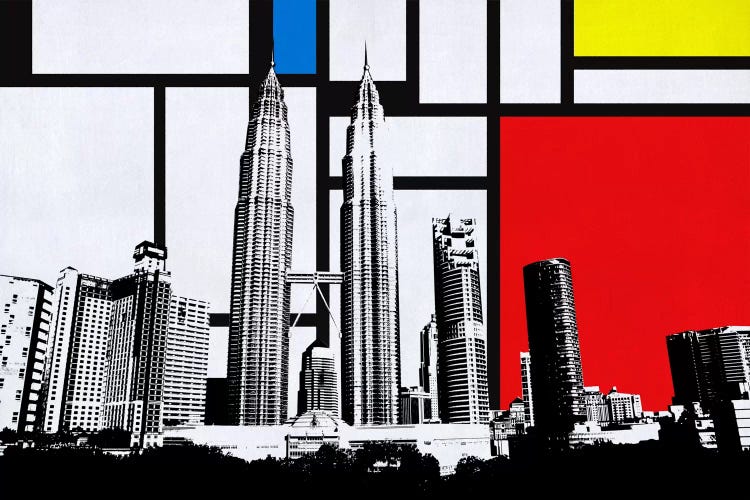 Kuala Lumpur, Malaysia Skyline with Primary Colors Background