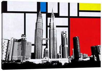 Kuala Lumpur, Malaysia Skyline with Primary Colors Background Canvas Art Print - Skylines Collection