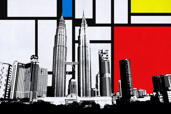 Malaysia: Kuala Lumpur, Malaysia Skyline with Primary Colors Background by Unknown Artist