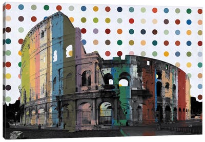 Rome, Italy Colosseum Colorful Polka Dot Skyline Canvas Art Print - The Seven Wonders of the World