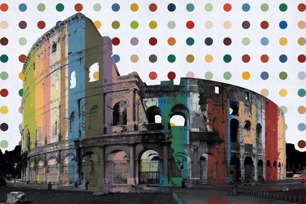 Ancient Ruins: Rome, Italy Colosseum Colorful Polka Dot Skyline by Unknown Artist