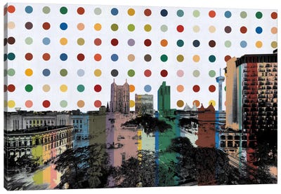 San Antonio, Texas Colorful Polka Dot Skyline Canvas Art Print - Stripe Patterns