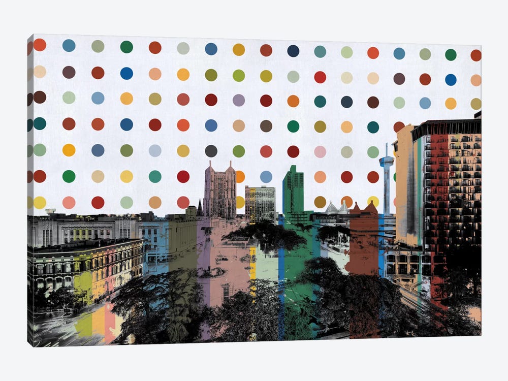 San Antonio, Texas Colorful Polka Dot Skyline by Unknown Artist 1-piece Canvas Artwork