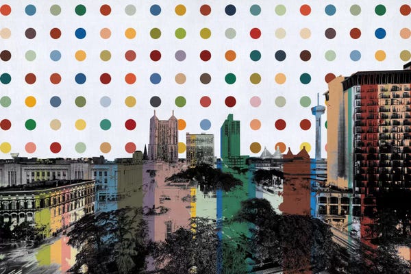 San Antonio: San Antonio, Texas Colorful Polka Dot Skyline by Unknown Artist