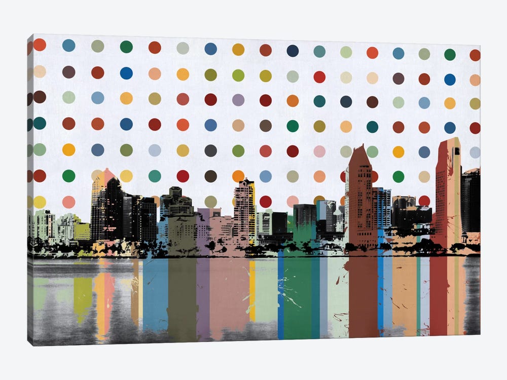 San Diego, California Colorful Polka Dot Skyline by Unknown Artist 1-piece Canvas Art Print