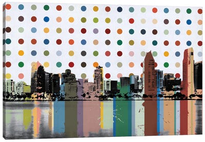 San Diego, California Colorful Polka Dot Skyline Canvas Art Print - Unknown Artist