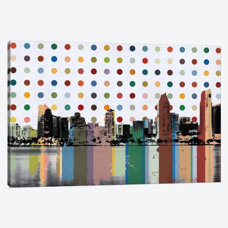 San Diego, California Colorful Polka Dot Skyline Canvas Print #SKY92} by Unknown Artist Canvas Art