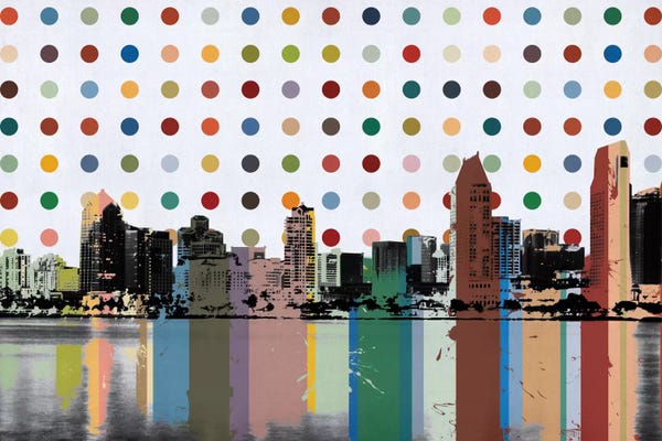 Stripes: San Diego, California Colorful Polka Dot Skyline by Unknown Artist