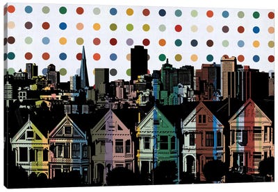 San Francisco California Colorful Polka Dot Skyline Canvas Art Print - Polka Dot Patterns