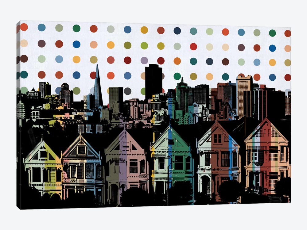 San Francisco California Colorful Polka Dot Skyline by 5by5collective 1-piece Canvas Artwork