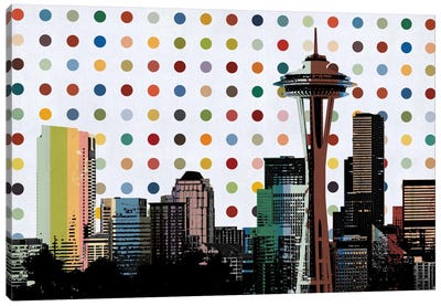 Seattle, Washington Colorful Polka Dot Skyline Canvas Art Print - Skylines Collection