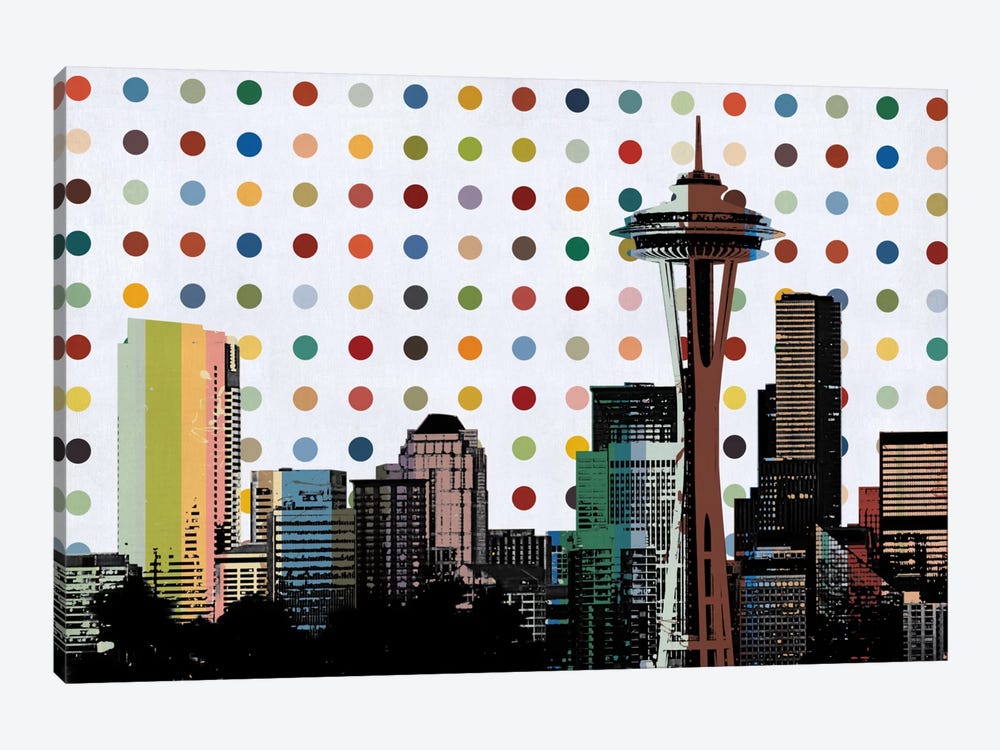Seattle, Washington Colorful Polka Dot Skyline by Unknown Artist 1-piece Art Print