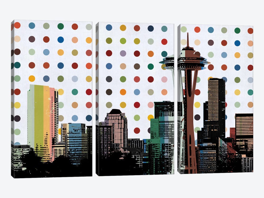 Seattle, Washington Colorful Polka Dot Skyline by Unknown Artist 3-piece Art Print