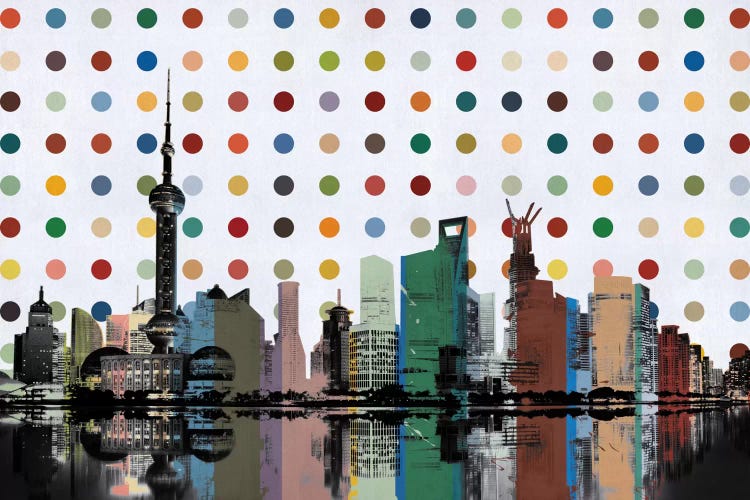 Shanghai, China Colorful Polka Dot Skyline by Unknown Artist wall art