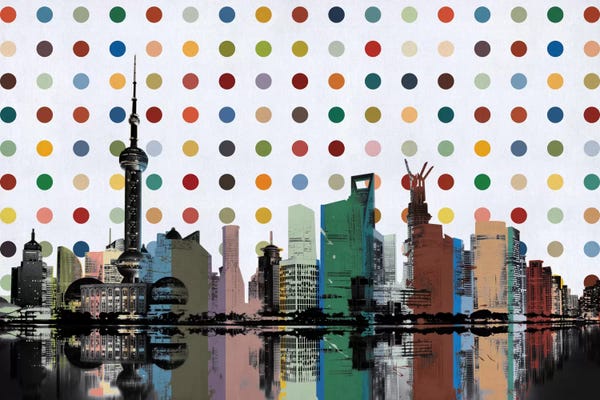 Stripes: Shanghai, China Colorful Polka Dot Skyline by Unknown Artist