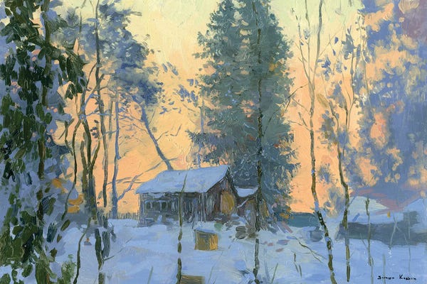 Plein Air Paintings: Fedoskino Frosty Morning by Simon Kozhin