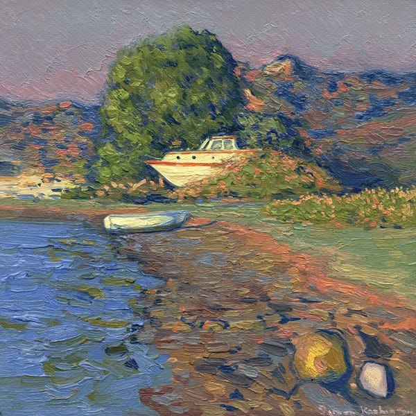 Rocky Beaches: Evening Sun Boats by Simon Kozhin