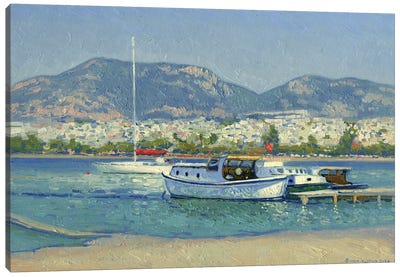 Boats In Gumbet Bay Canvas Art Print - Harbor & Port Art