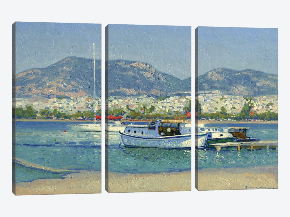 Boats In Gumbet Bay by Simon Kozhin 3-piece Canvas Art Print