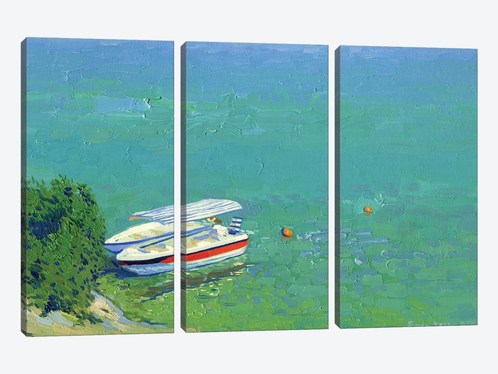 Boats At The Pier Blue Lagoon by Simon Kozhin 3-piece Canvas Art