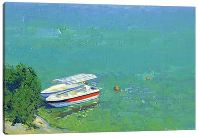Boats At The Pier Blue Lagoon Canvas Art Print - Simon Kozhin