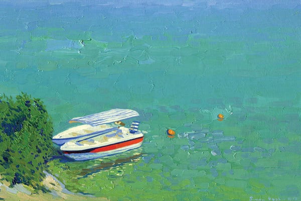 Simon Kozhin: Boats At The Pier Blue Lagoon by Simon Kozhin
