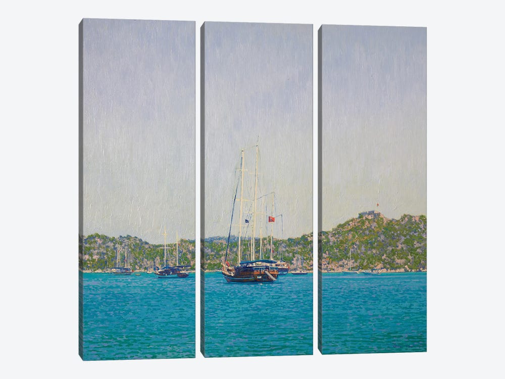Yachts In The Simena Harbor Turkey by Simon Kozhin 3-piece Canvas Art Print