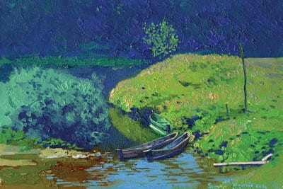 Boats Chusovaya River Kyn Urals by Simon Kozhin art print