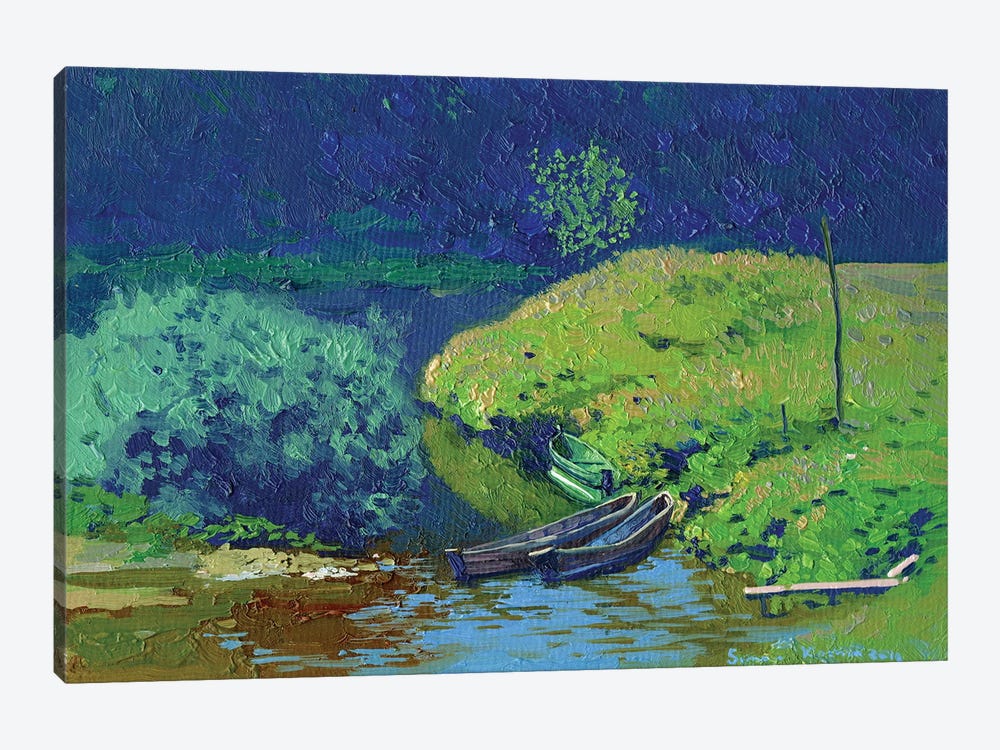 Boats Chusovaya River Kyn Urals by Simon Kozhin 1-piece Canvas Art