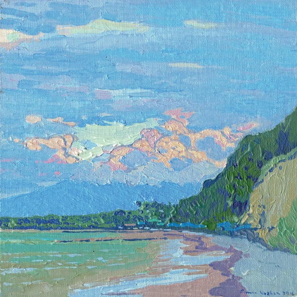 Plein Air Paintings: Evening Niforeika Beach Peloponnese by Simon Kozhin