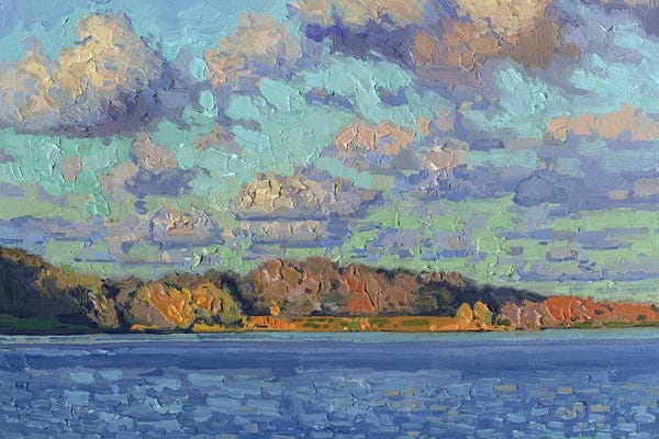 Plein Air Paintings: Tsaritsyno Clouds Over The Water by Simon Kozhin